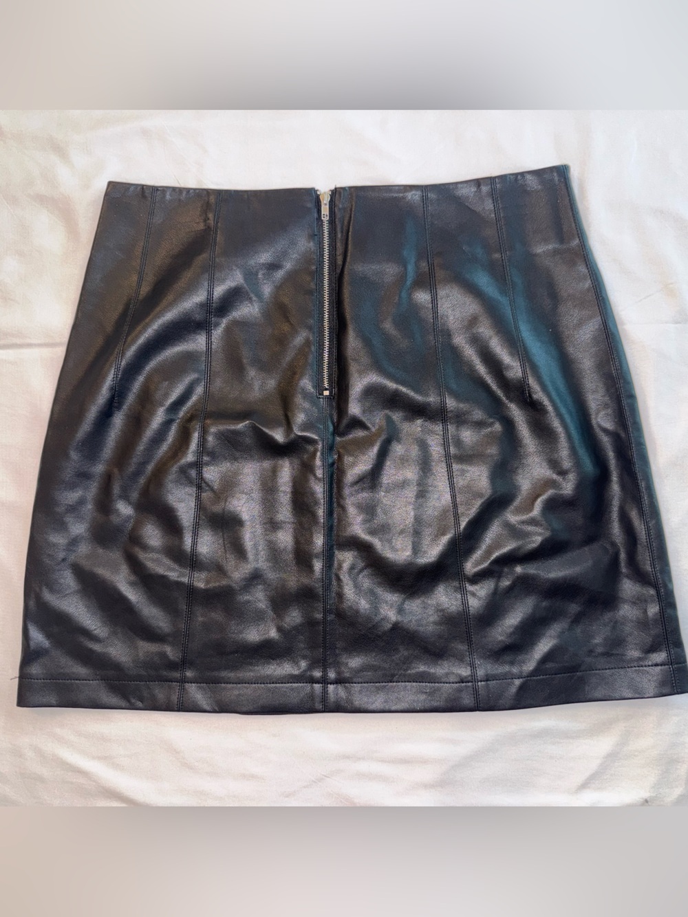 Fashion on Earth Black Faux Leather Mini Skirt | Size Large - Picture 2 of 3